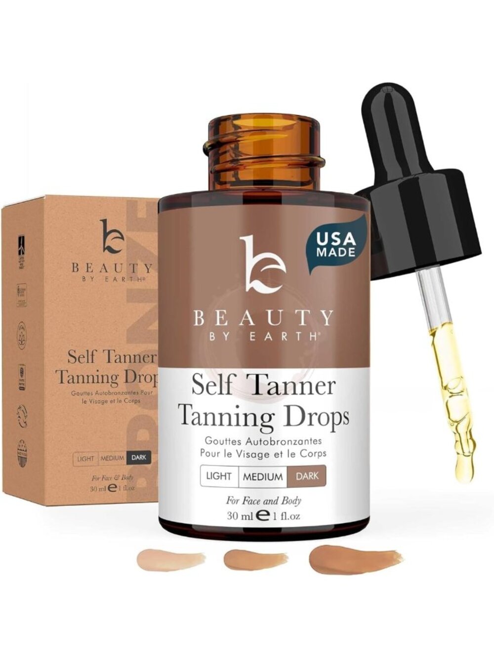 Organic Self Tanning Drops for Face - Natural, USA Made, Sunless Glow